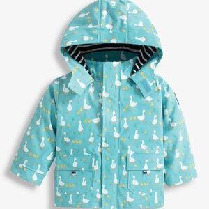 Jojo Maman Bebe Raincoat Duck Print Aqua blue striped lining 12 - 28 months